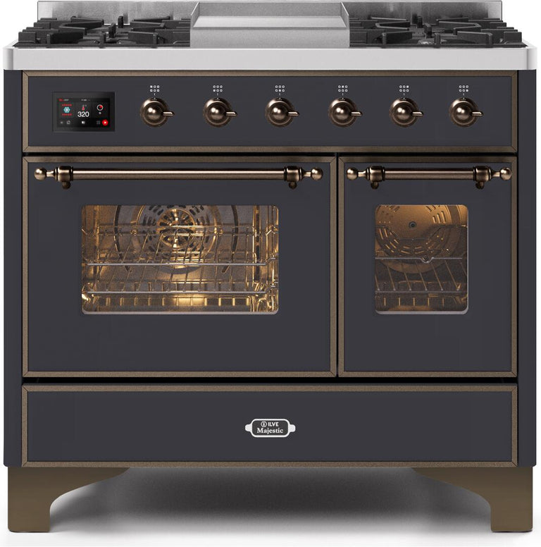 ILVE 40 in. Majestic II Series Propane Gas Burner and Electric Oven Range in Matte Graphite with Bronze Trim, UMD10FDNS3MGBLP
