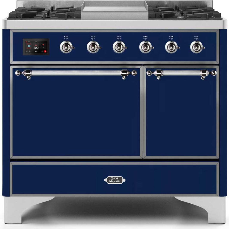 ILVE Majestic II 40" Propane Gas Burner, Electric Oven Range in Midnight Blue with Chrome Trim, UMD10FDQNS3MBCLP
