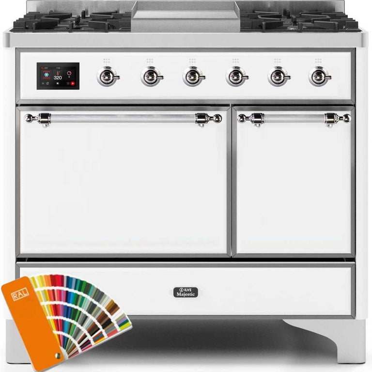 ILVE Majestic II 40" Propane Gas Burner, Electric Oven Range in Custom RAL Color with Chrome Trim, UMD10FDQNS3RALCLP