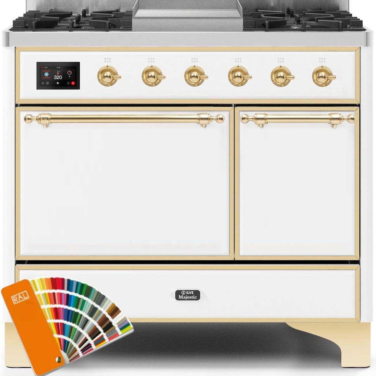 ILVE Majestic II 40" Propane Gas Burner, Electric Oven Range in Custom RAL Color with Brass Trim, UMD10FDQNS3RALGLP