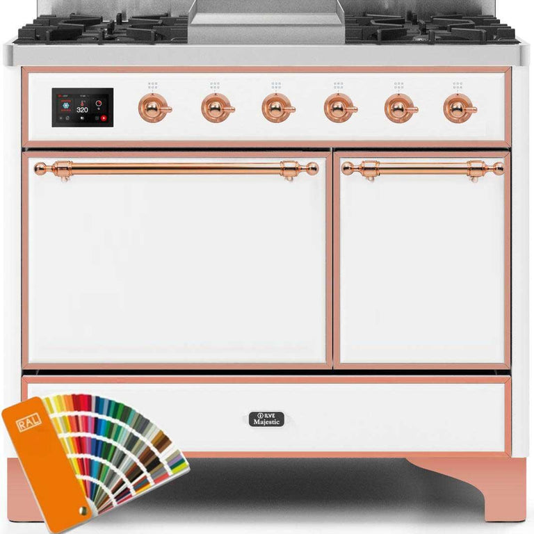 ILVE Majestic II 40" Propane Gas Burner, Electric Oven Range in Custom RAL Color with Copper Trim, UMD10FDQNS3RALPLP