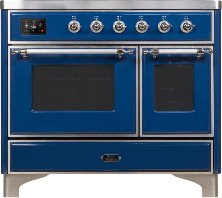 ILVE 40 in. Majestic II Series Induction Cooktop and Electric Oven Range with 6 Elements in Midnight Blue with Chrome Trim, UMDI10NS3MBC