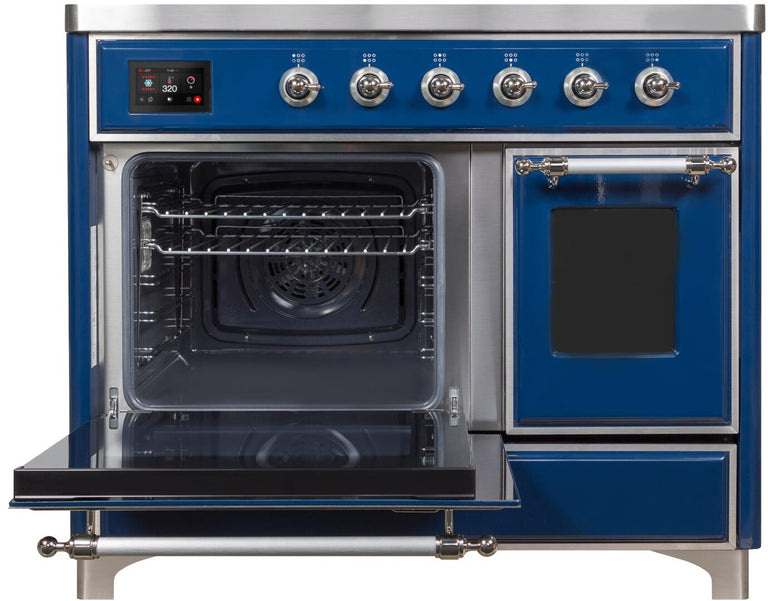 ILVE 40 in. Majestic II Series Induction Cooktop and Electric Oven Range with 6 Elements in Midnight Blue with Chrome Trim, UMDI10NS3MBC