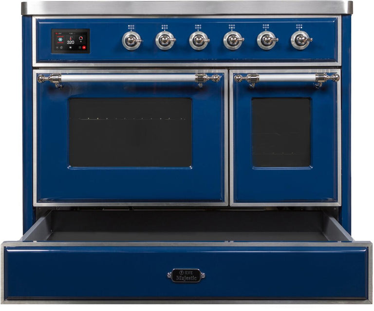 ILVE 40 in. Majestic II Series Induction Cooktop and Electric Oven Range with 6 Elements in Midnight Blue with Chrome Trim, UMDI10NS3MBC
