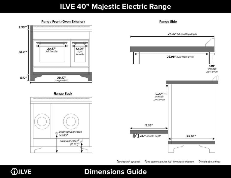 ILVE 40 in. Majestic II Series Induction Cooktop and Electric Oven Range with 6 Elements in Midnight Blue with Chrome Trim, UMDI10NS3MBC