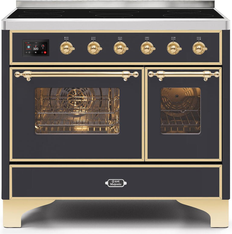 ILVE 40 in. Majestic II Series Induction Cooktop and Electric Oven Range with 6 Elements in Matte Graphite with Brass Trim, UMDI10NS3MGG