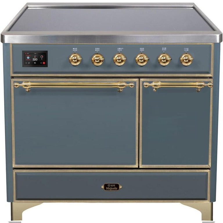 ILVE Majestic II 40" Induction Range in Blue Grey with Brass Trim, UMDI10QNS3BGG