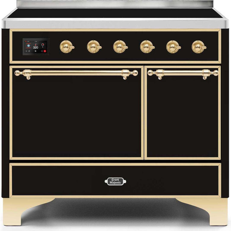 ILVE Majestic II 40" Induction Range in Glossy Black with Brass Trim, UMDI10QNS3BKG