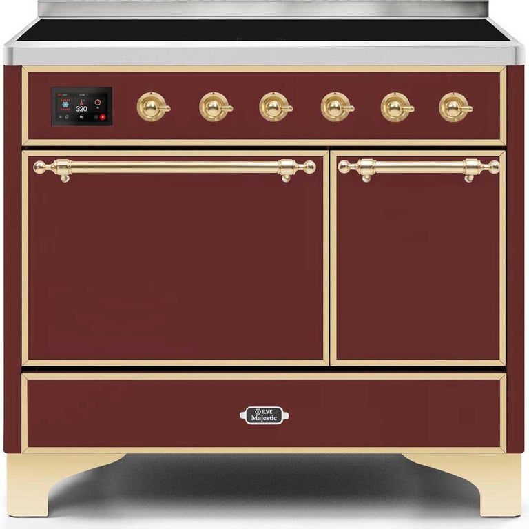 ILVE Majestic II 40" Induction Range in Burgundy with Brass Trim, UMDI10QNS3BUG