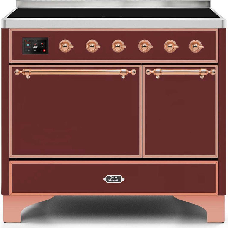ILVE Majestic II 40" Induction Range in Burgundy with Copper Trim, UMDI10QNS3BUP