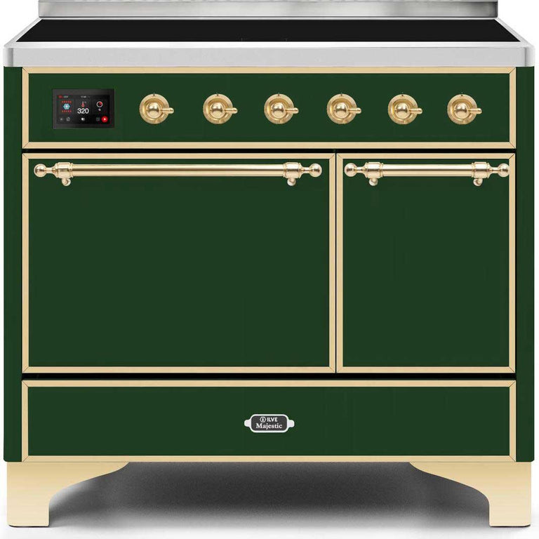 ILVE Majestic II 40" Induction Range in Emerald Green with Brass Trim, UMDI10QNS3EGG