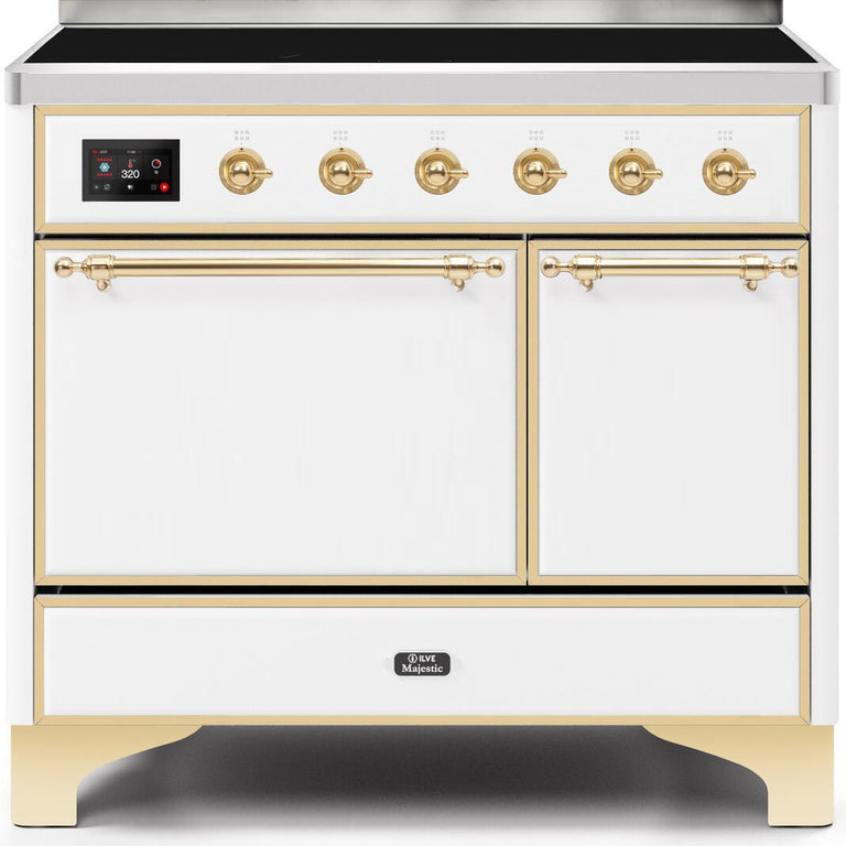ILVE Majestic II 40" Induction Range in White with Brass Trim, UMDI10QNS3WHG