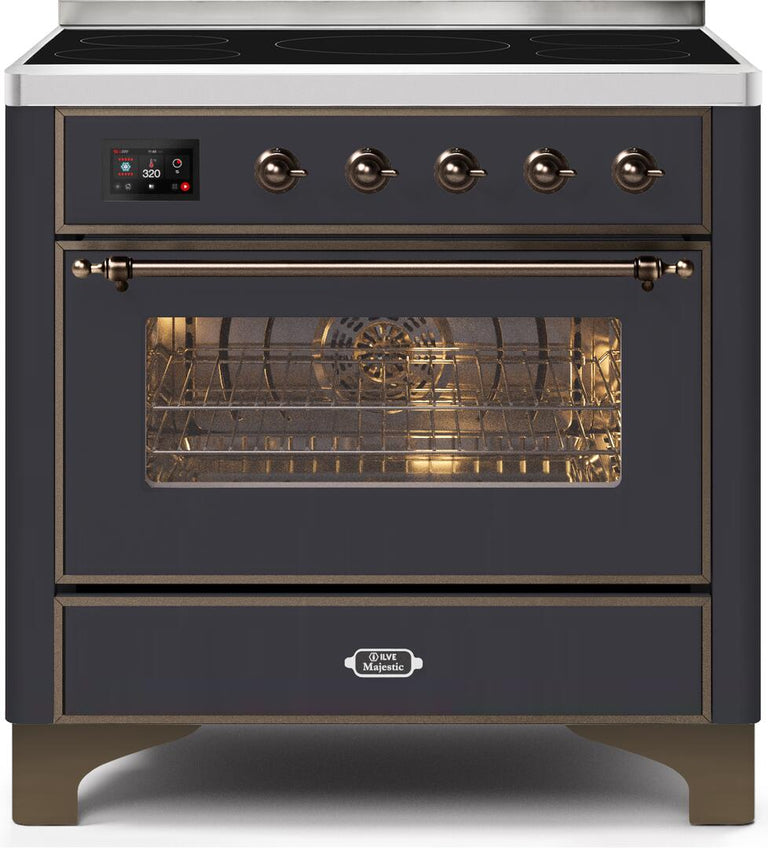 ILVE 36 in. Majestic II Series Electric Induction and Electric Oven Range with 5 Elements in Matte Graphite with Bronze Trim, UMI09NS3MGB