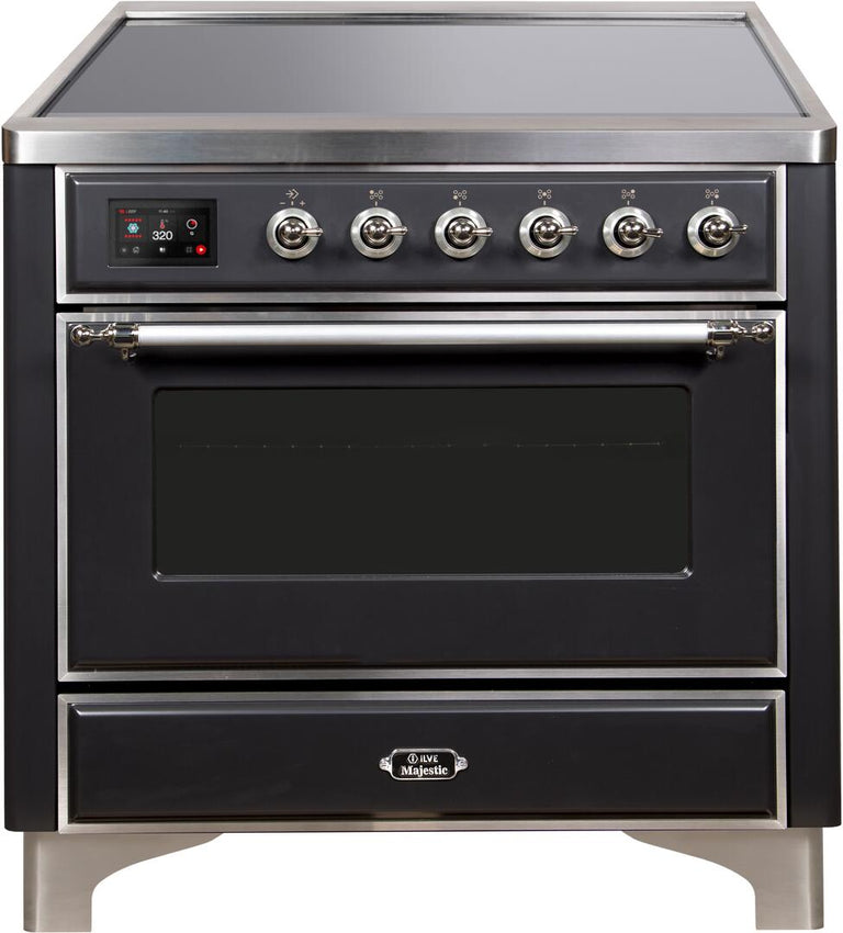 ILVE 36 in. Majestic II Series Electric Induction and Electric Oven Range with 5 Elements in Matte Graphite with Chrome Trim, UMI09NS3MGC