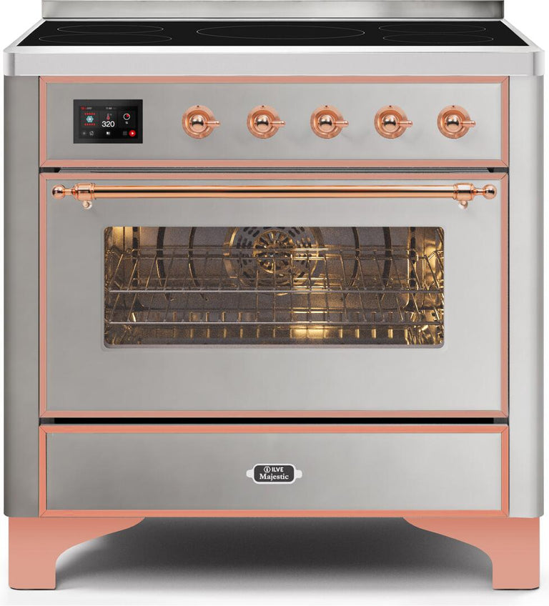 ILVE 36 in. Majestic II Series Electric Induction and Electric Oven Range with 5 Elements in Stainless Steel with Copper Trim, UMI09NS3SSP