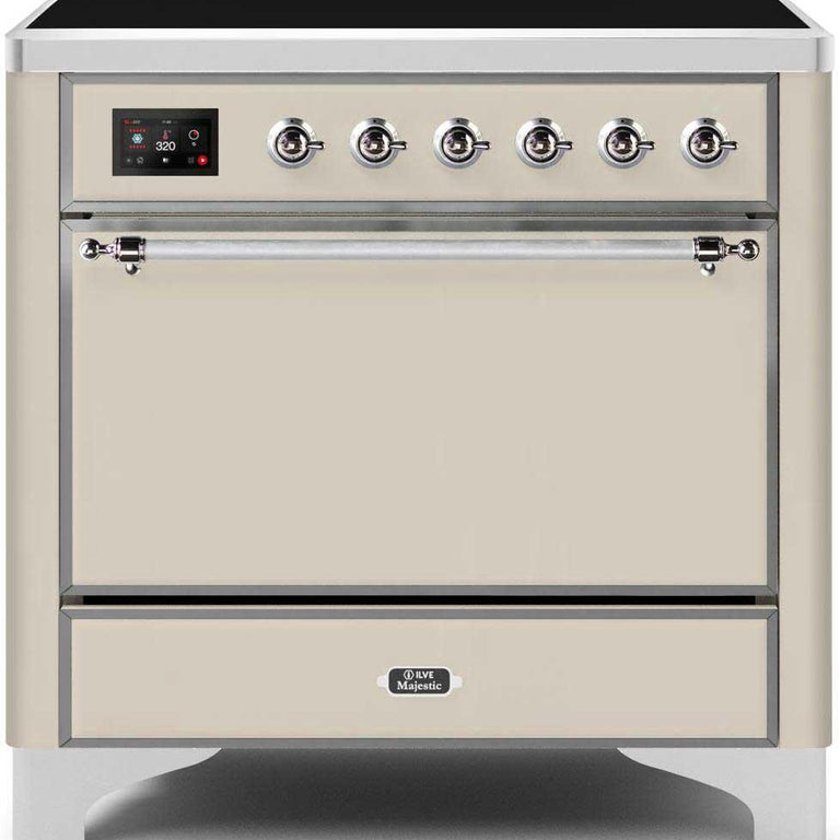 ILVE Majestic II 36" Induction Range in Antique White with Chrome Trim, UMI09QNS3AWC
