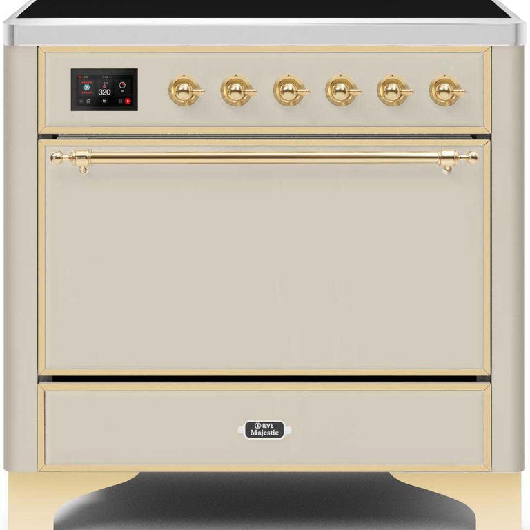 ILVE Majestic II 36" Induction Range in Antique White with Brass Trim, UMI09QNS3AWG