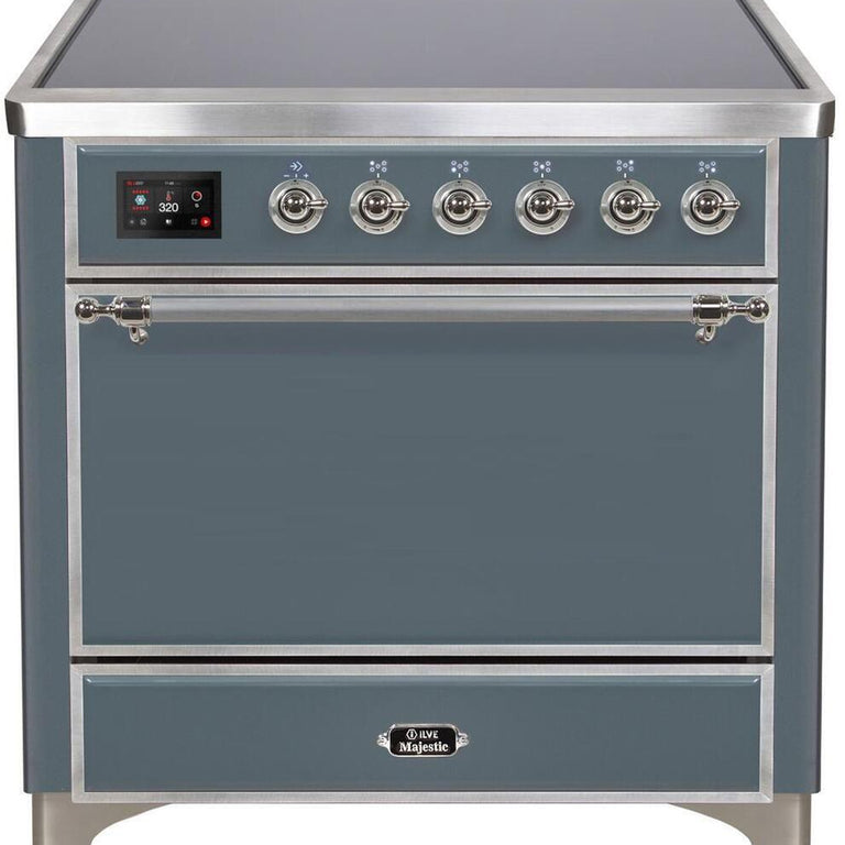 ILVE Majestic II 36" Induction Range in Blue Grey with Chrome Trim, UMI09QNS3BGC