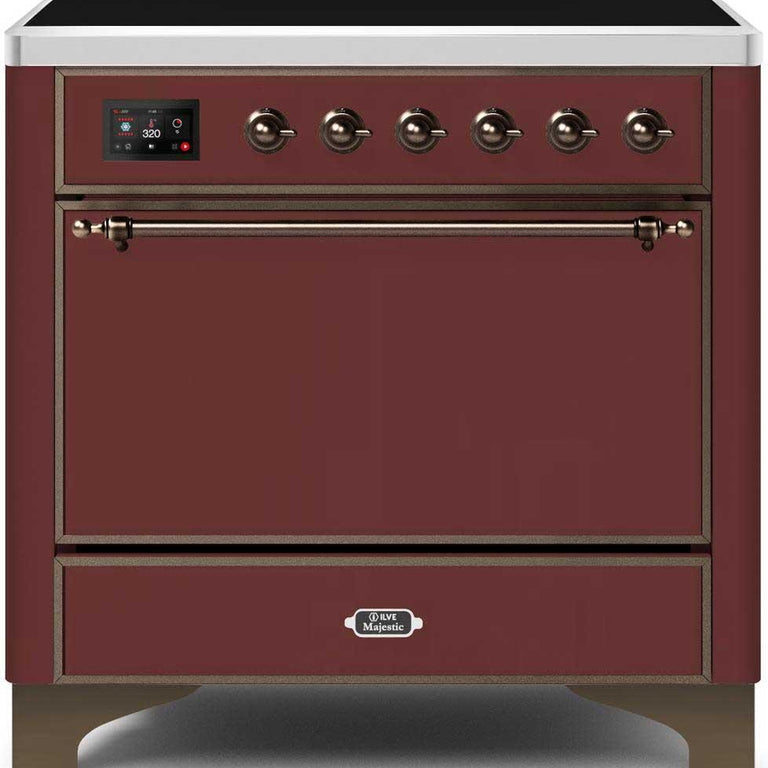 ILVE Majestic II 36" Induction Range in Burgundy with Bronze Trim, UMI09QNS3BUB