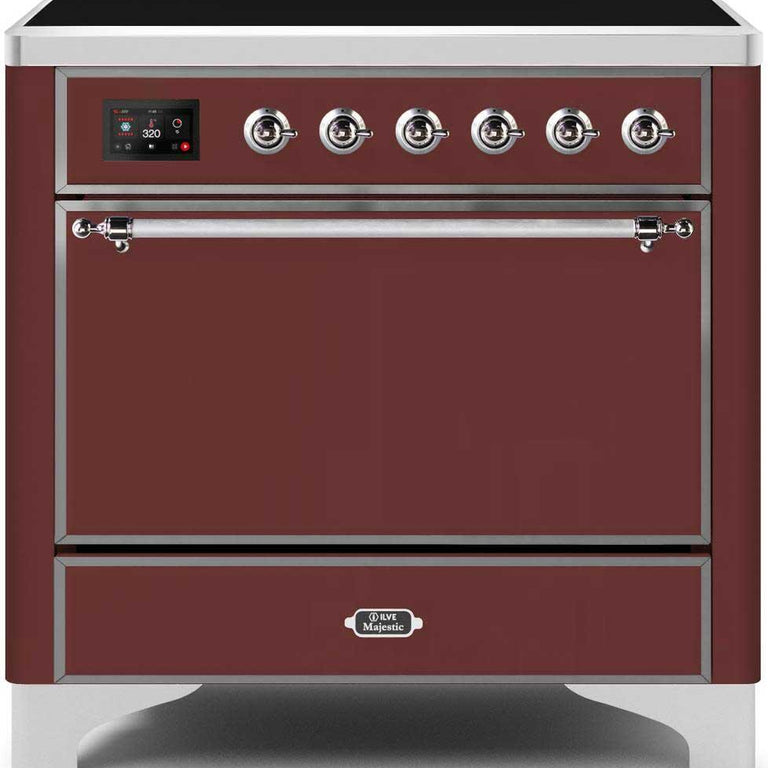 ILVE Majestic II 36" Induction Range in Burgundy with Chrome Trim, UMI09QNS3BUC