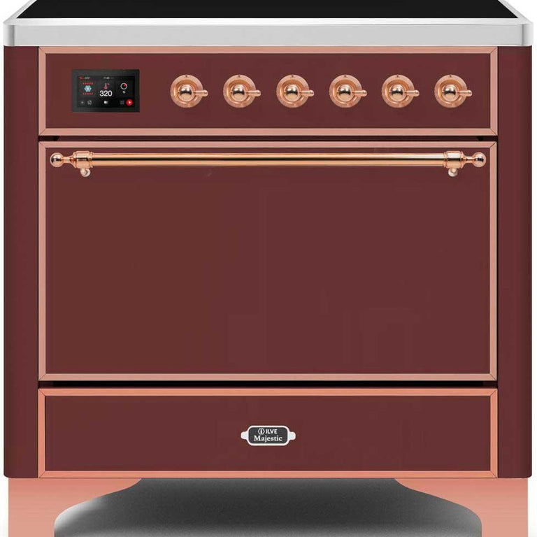ILVE Majestic II 36" Induction Range in Burgundy with Copper Trim, UMI09QNS3BUP