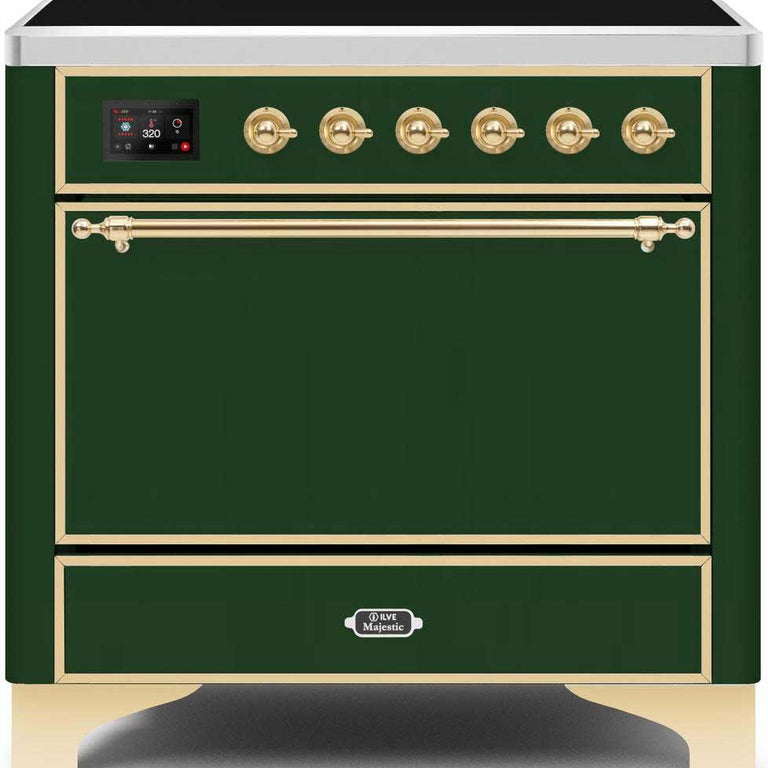 ILVE Majestic II 36" Induction Range in Emerald Green with Brass Trim, UMI09QNS3EGG