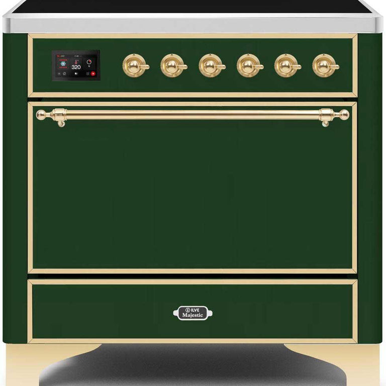 ILVE Majestic II 36" Induction Range in Emerald Green with Brass Trim, UMI09QNS3EGG