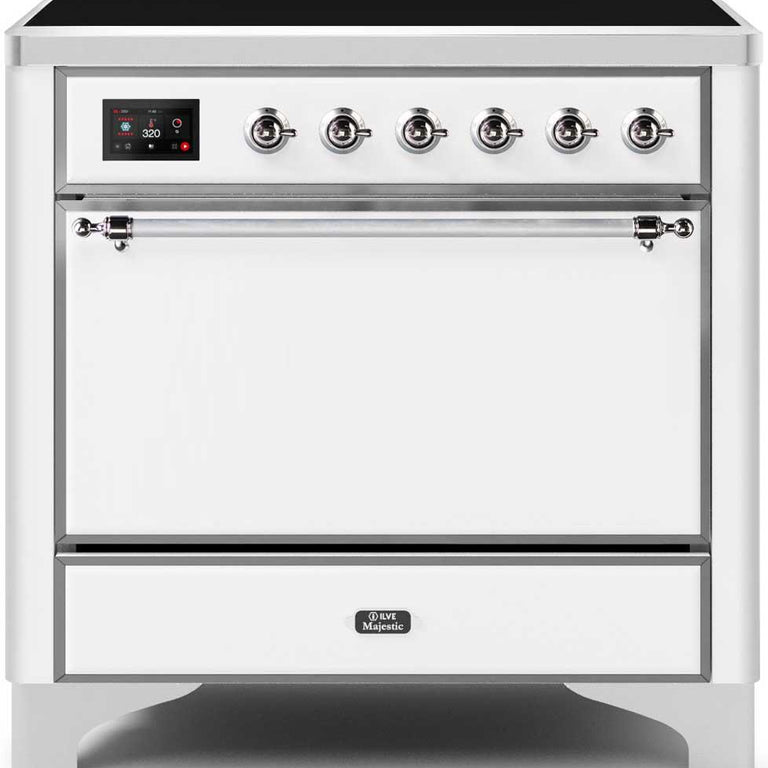 ILVE Majestic II 36" Induction Range in White with Chrome Trim, UMI09QNS3WHC