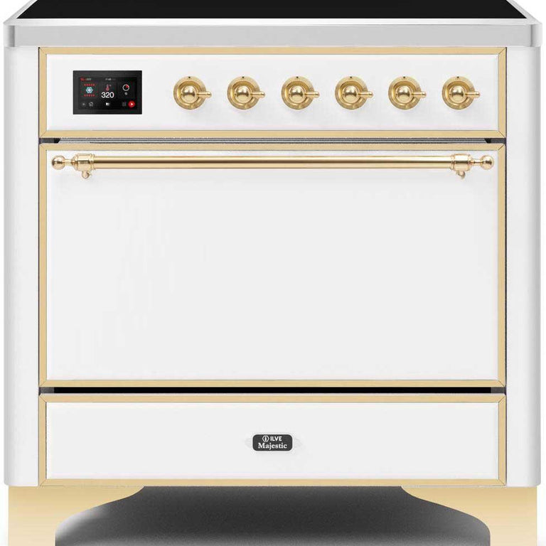 ILVE Majestic II 36" Induction Range in White with Brass Trim, UMI09QNS3WHG
