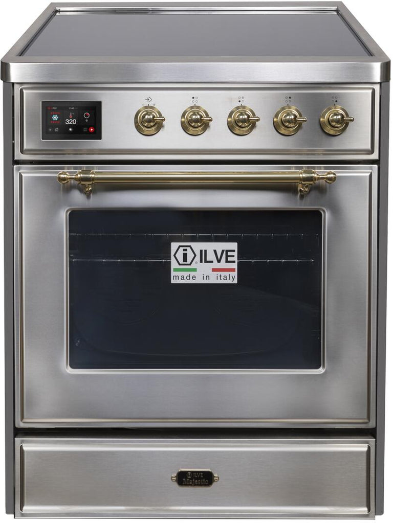 ILVE 30 in. Majestic II Series Electric Induction and Electric Oven Range with 4 Elements in Stainless Steel with Brass Trim, UMI30NE3SSG