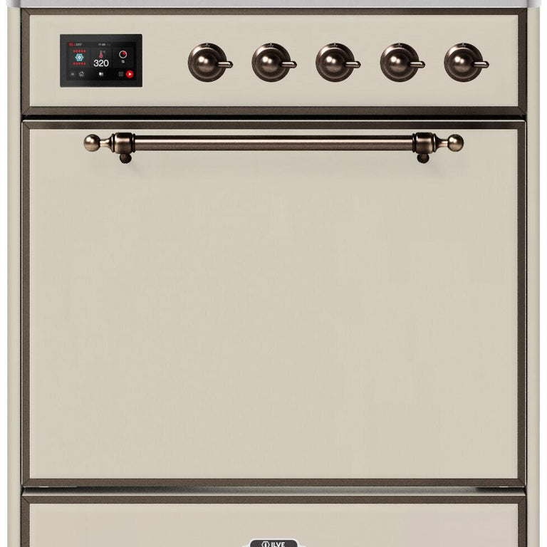 ILVE Majestic II 30" Induction Range in Antique White with Bronze Trim, UMI30QNE3AWB