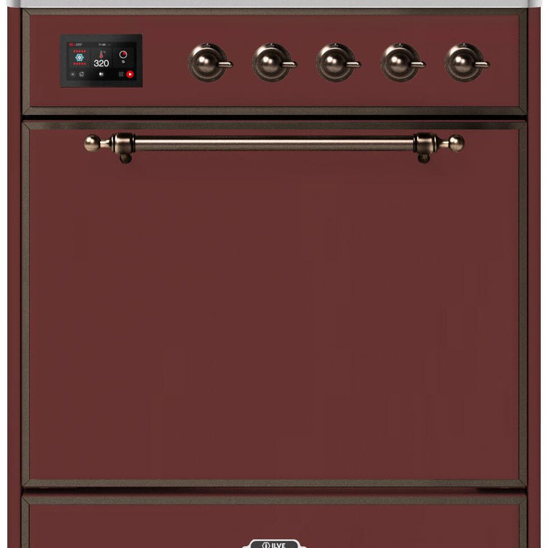 ILVE Majestic II 30" Induction Range in Burgundy with Bronze Trim, UMI30QNE3BUB