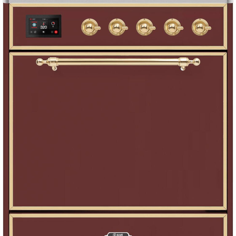 ILVE Majestic II 30" Induction Range in Burgundy with Brass Trim, UMI30QNE3BUG