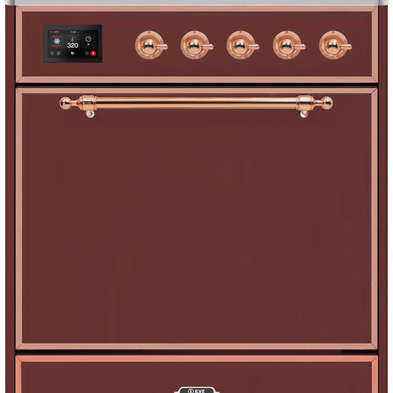 ILVE Majestic II 30" Induction Range in Burgundy with Copper Trim, UMI30QNE3BUP