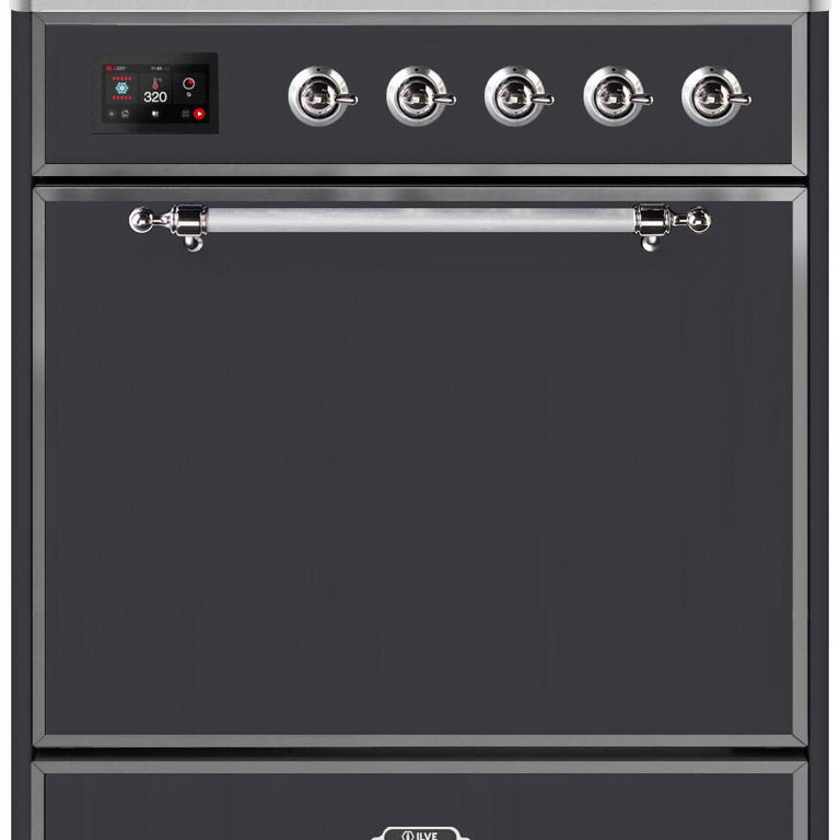 ILVE Majestic II 30" Induction Range in Matte Graphite with Chrome Trim, UMI30QNE3MGC