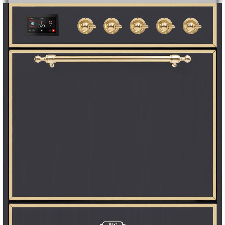 ILVE Majestic II 30" Induction Range in Matte Graphite with Brass Trim, UMI30QNE3MGG