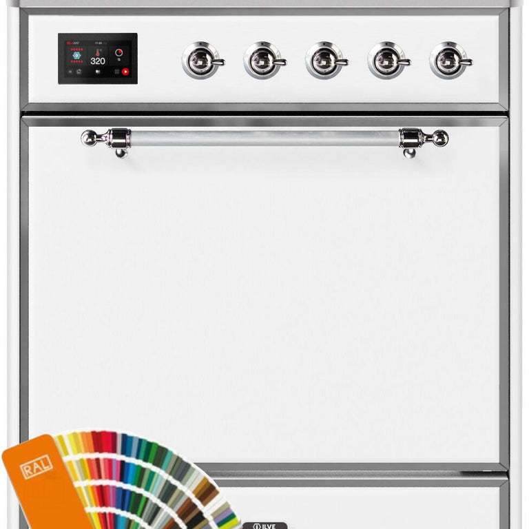 ILVE Majestic II 30" Induction Range in Custom RAL Color with Chrome Trim, UMI30QNE3RALC