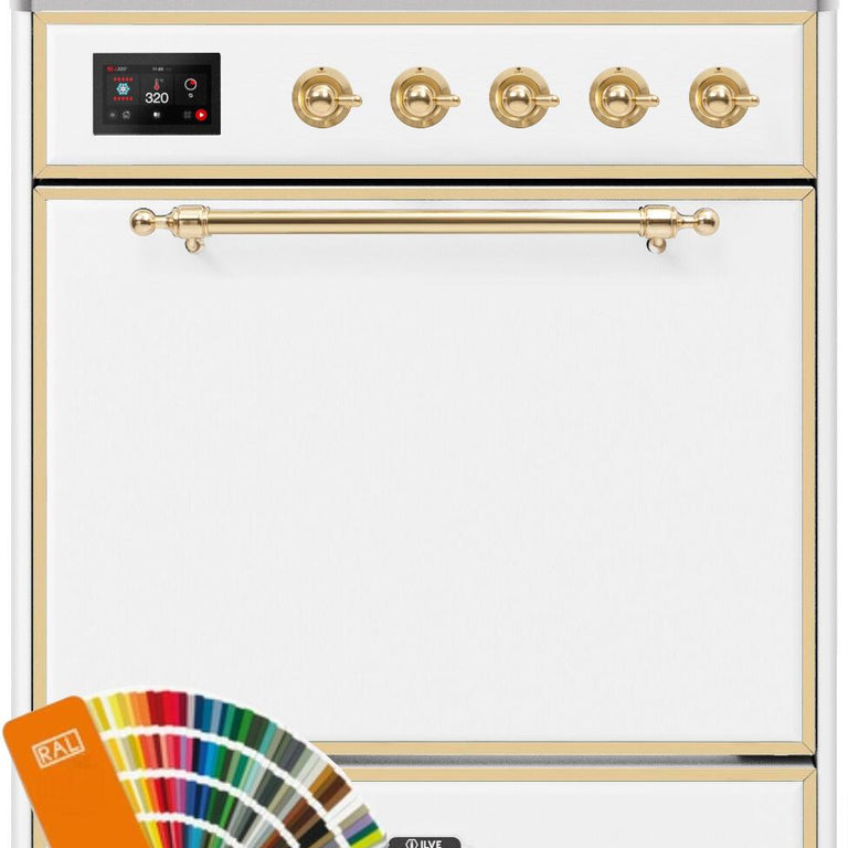 ILVE Majestic II 30" Induction Range in Custom RAL Color with Brass Trim, UMI30QNE3RALG