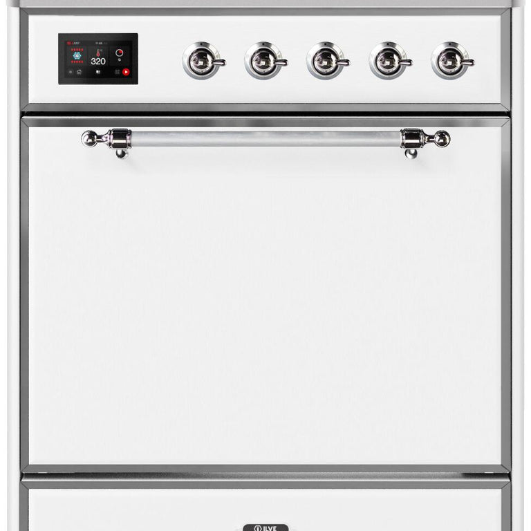 ILVE Majestic II 30" Induction Range in White with Chrome Trim, UMI30QNE3WHC
