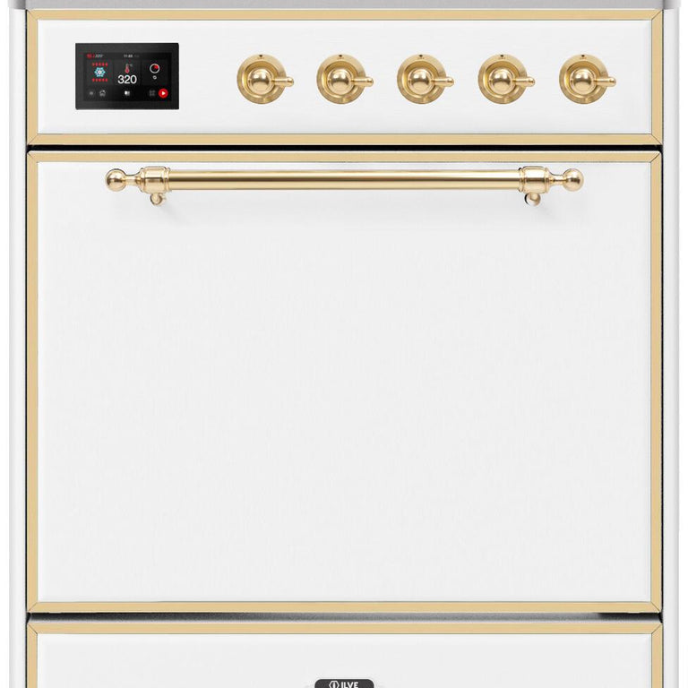 ILVE Majestic II 30" Induction Range in White with Brass Trim, UMI30QNE3WHG