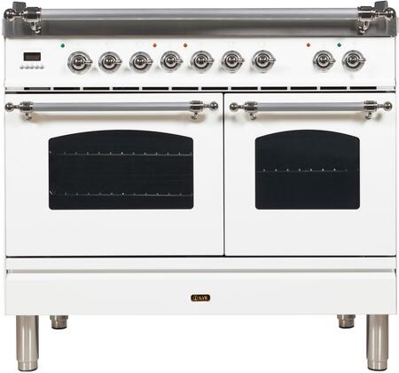 ILVE 40 in. Nostalgie Series Propane Gas Burner and Electric Oven Range in White with Chrome Trim, UPDN100FDMPBXLP