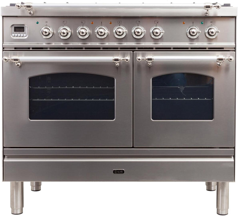 ILVE 40 in. Nostalgie Series Natural Gas Burner and Electric Oven Range in Stainless Steel with Chrome Trim, UPDN100FDMPIXNG
