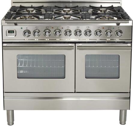 ILVE 40 in. Professional Plus Series Natural Gas Burner and Electric Oven Range in Stainless Steel with Chrome Trim, UPDW1006DMPING