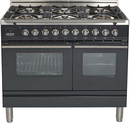 ILVE 40 in. Professional Plus Series Natural Gas Burner and Electric Oven Range in Matte Graphite with Chrome Trim, UPDW1006DMPMNG