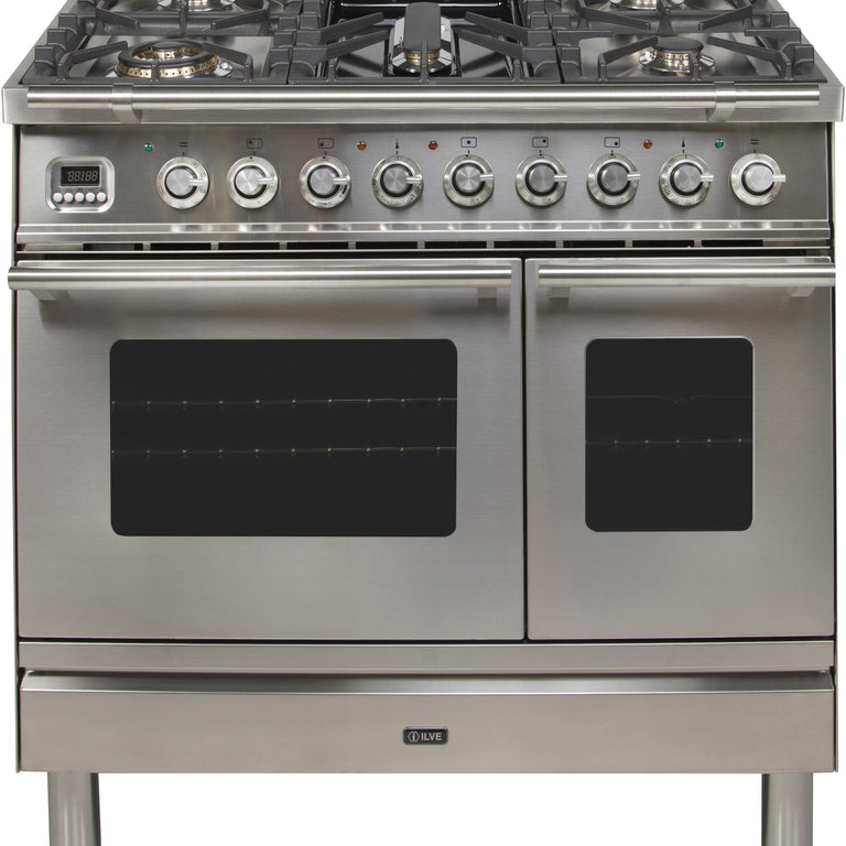 ILVE Professional Plus 36" Propane Gas Burner, Electric Oven Range in Blue Grey with Chrome Trim, UPDW90FDMPGULP