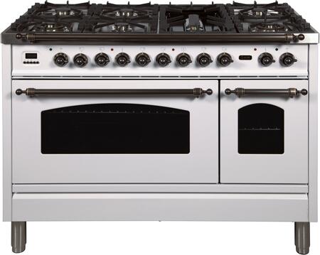 ILVE 48 in. Nostalgie Series Propane Gas Burner and Electric Oven Range in White with Bronze Trim, UPN120FDMPBYLP