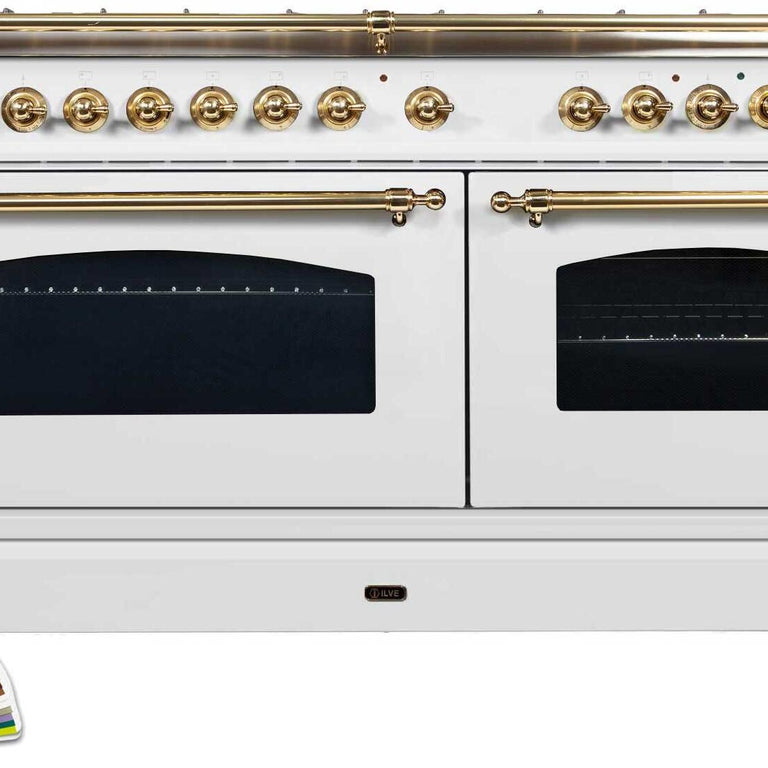 ILVE Nostalgie 60" Natural Gas Burner, Electric Oven Range in Custom RAL Color with Brass Trim, UPN150FDMPRALNG