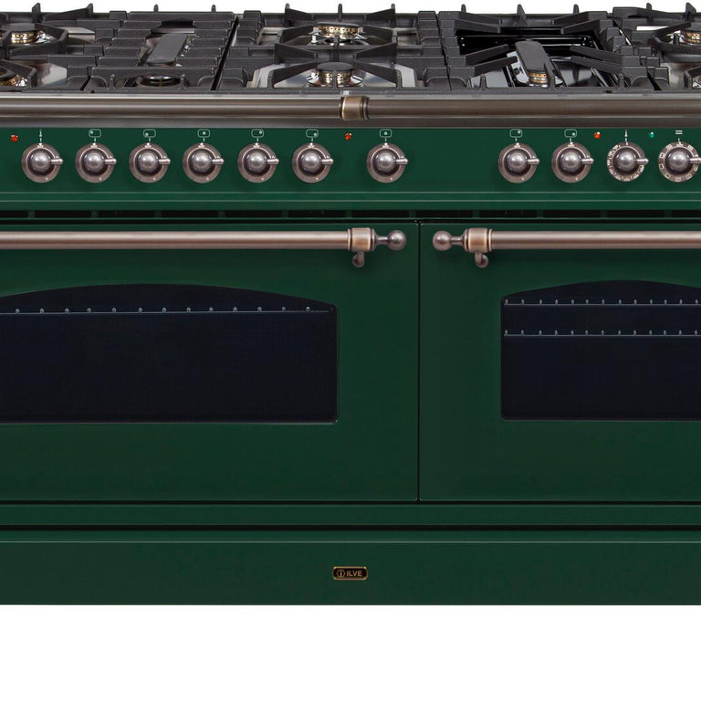 ILVE 60 in. Nostalgie Series Natural Gas Burner and Electric Oven Range in Emerald Green with Bronze Trim, UPN150FDMPVSYNG