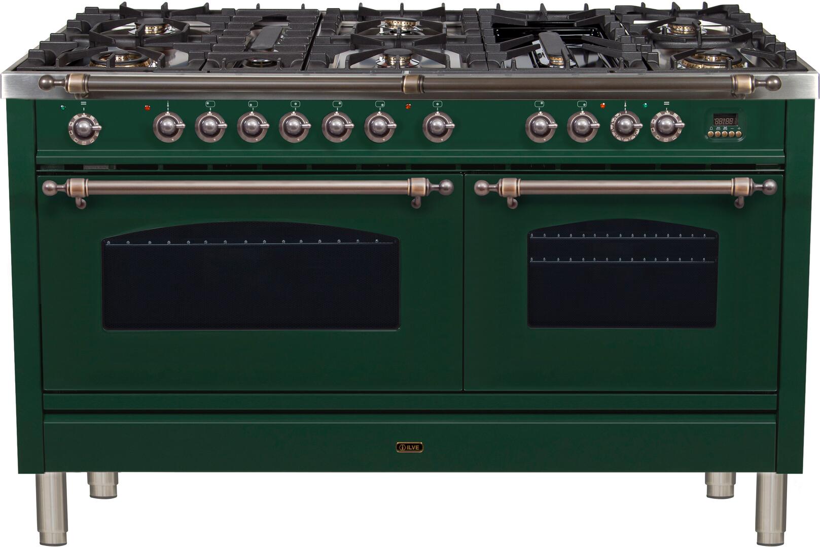 ILVE 60 in. Nostalgie Series Natural Gas Burner and Electric Oven Range in Emerald Green with Bronze Trim, UPN150FDMPVSYNG