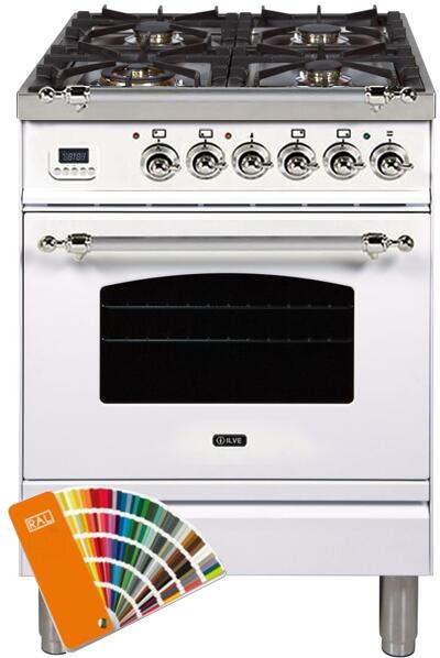 ILVE Nostalgie 24" Natural Gas Burner, Electric Oven Range in Custom RAL Color with Chrome Trim, UPN60DMPRALXNG